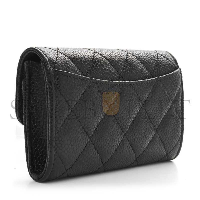 Ch*el caviar quilted flap card holder wallet black ap0214 (11.3*7.5*2.5cm)